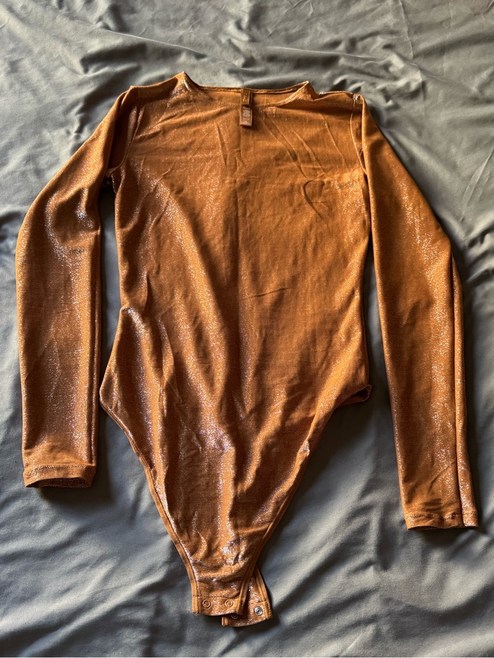 SKIMS SHIMMERY SHEER COPPER LONG SLEEVE BODY SUIT